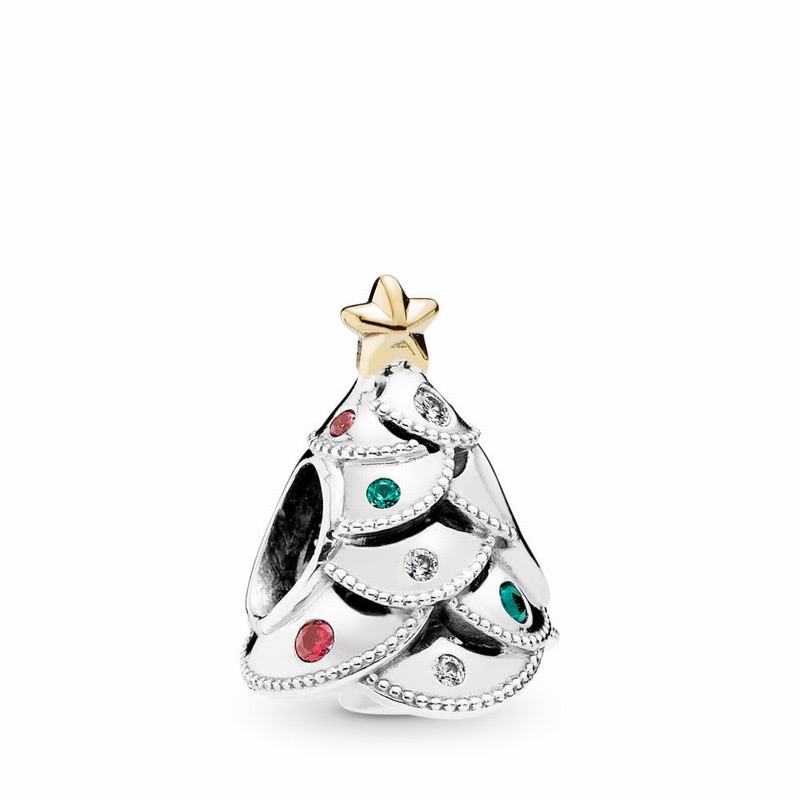 Pandora Festive Tree Charm Ireland - Two Tone/Green/Mixed Stones/Cubic Zirconia - 748635GTX